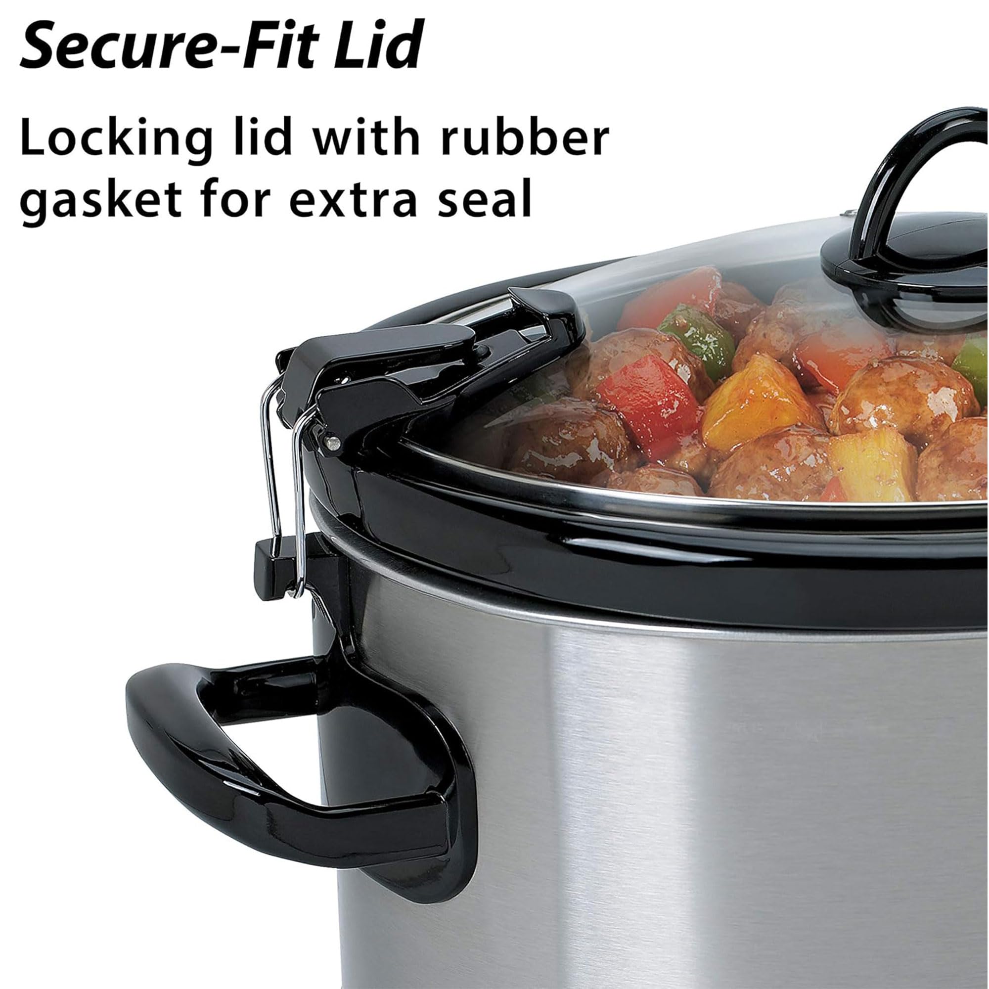 Crock-Pot Cook N Carry 6-quart oval locking lid for leak-free travel.