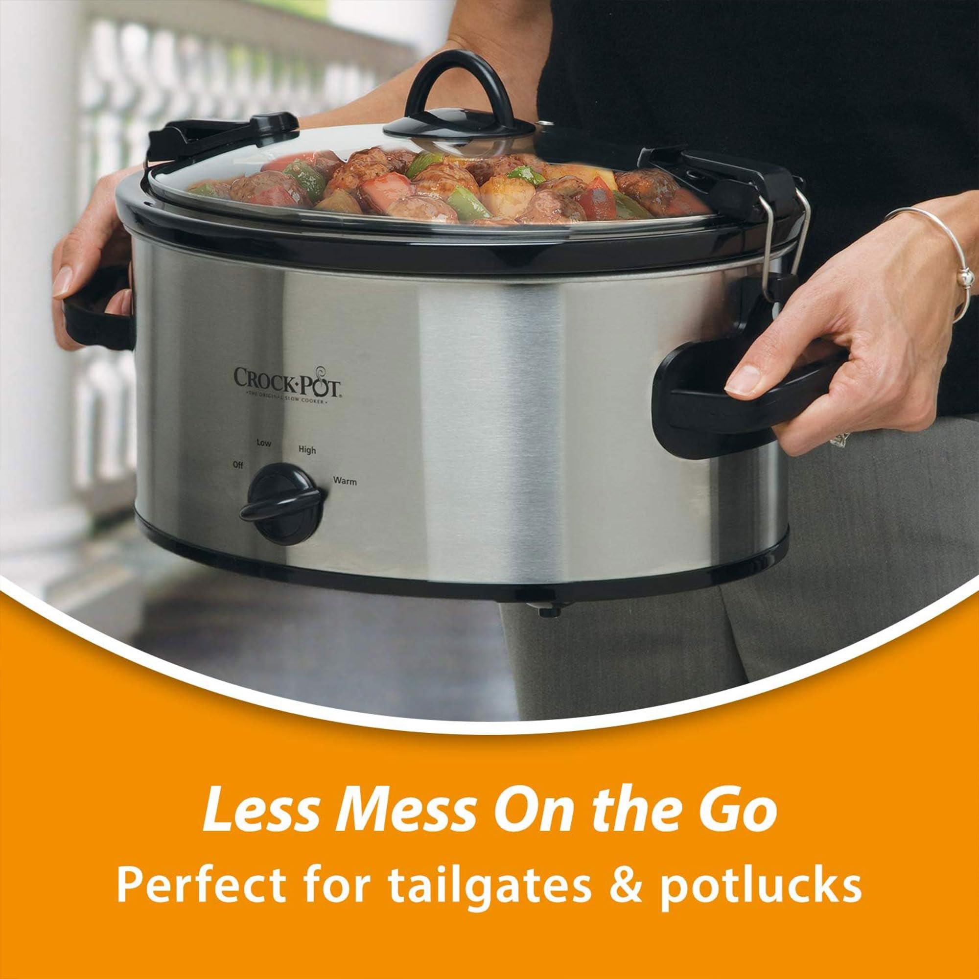 Crock-Pot Cook N Carry 6-quart oval stoneware removable for simple cleaning.