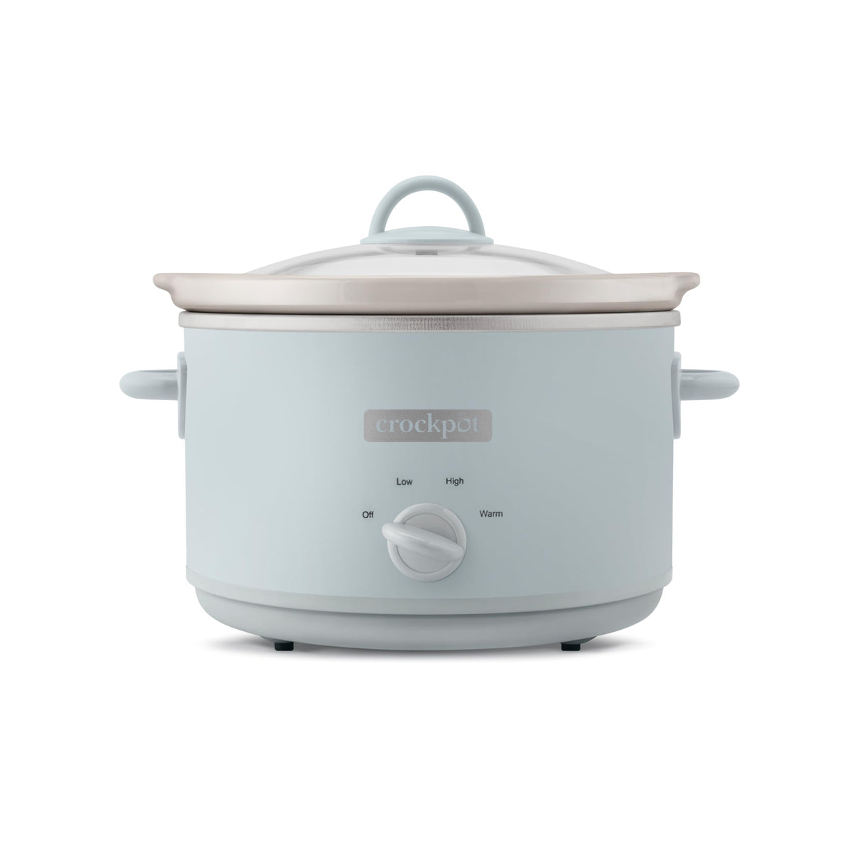 Crock-Pot Design Series Macaroon Blue front view highlights style and family meal capacity.
