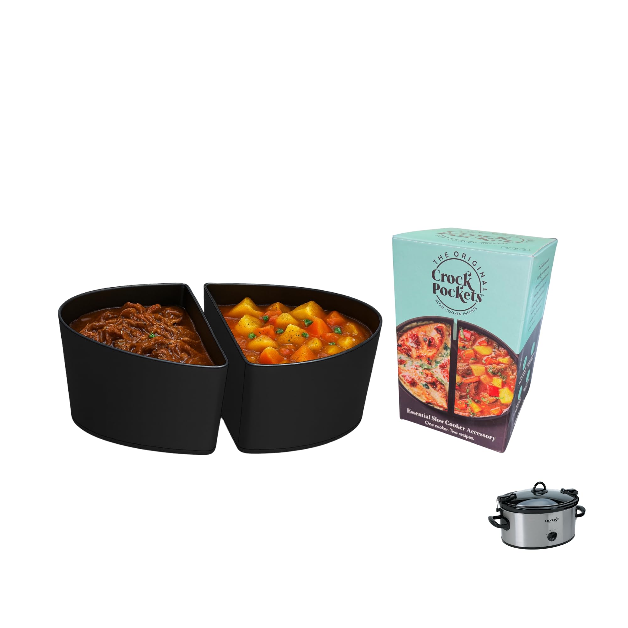 CrockPockets 6Qt divider set enables two meals at once in the slow cooker.