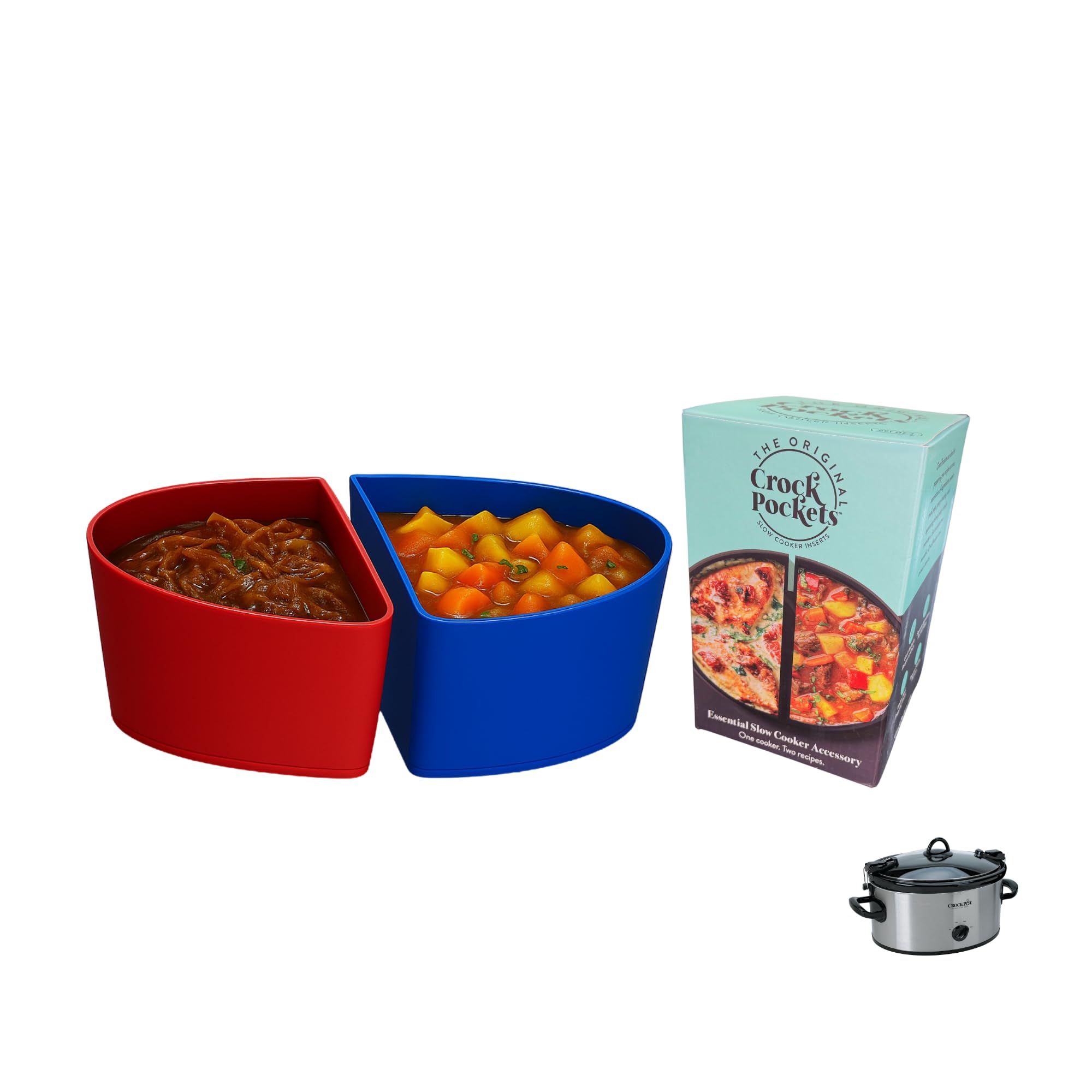 CrockPockets blue divider in a 6-quart slow cooker for two meals