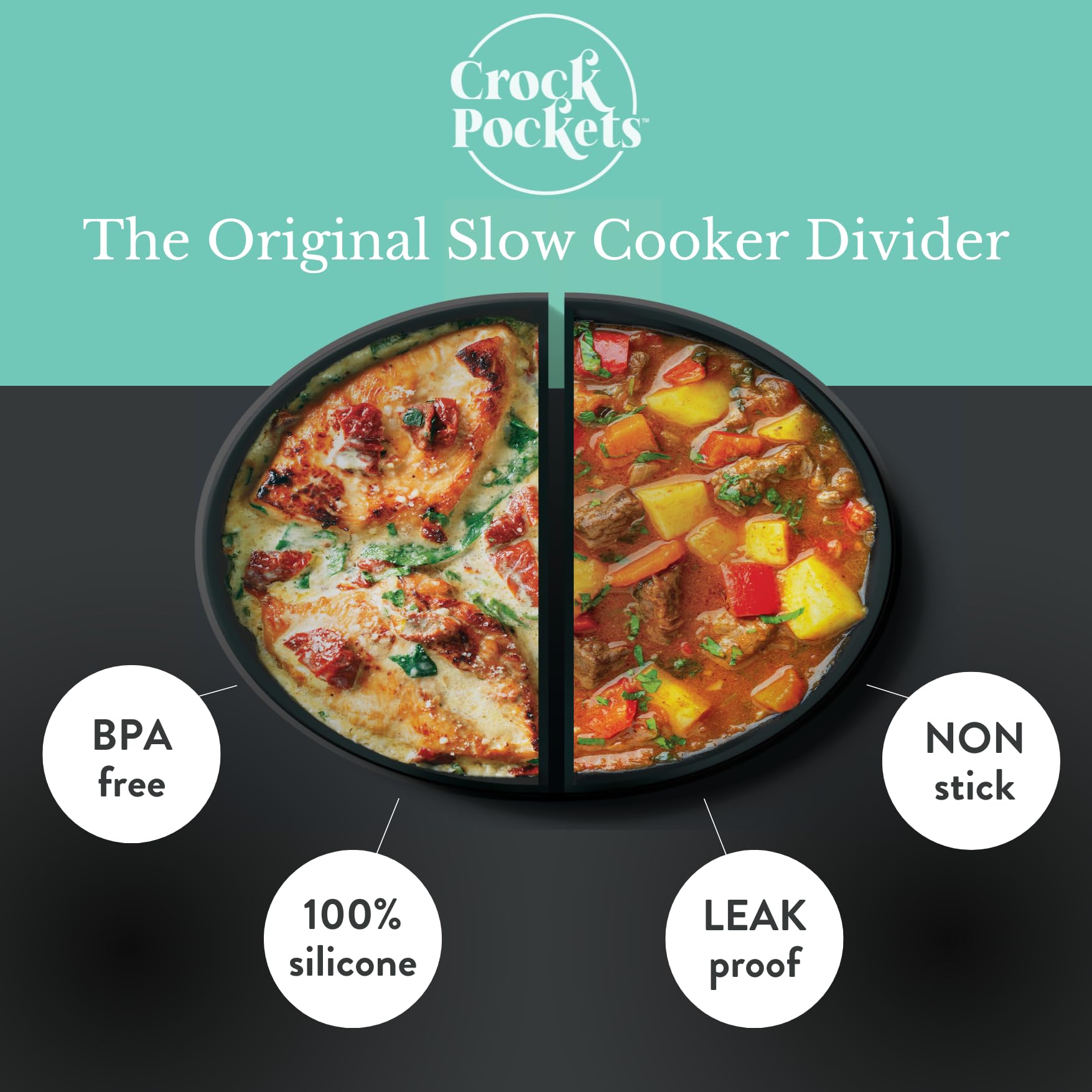 CrockPockets dishwasher-safe divider makes cleanup quick after multi-recipe nights