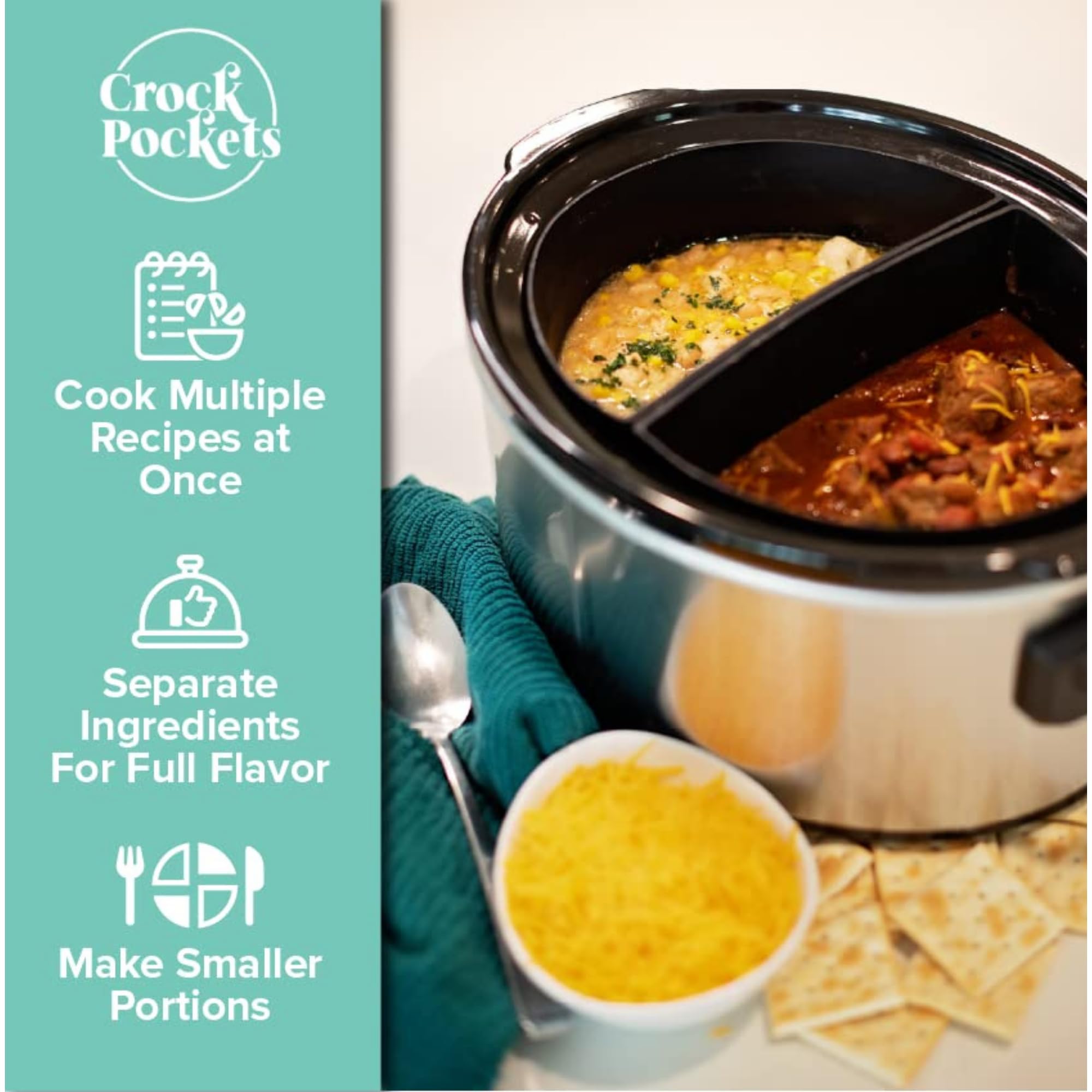CrockPockets red divider keeps ingredients distinct during cooking