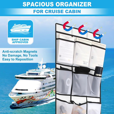 CruiSeaU over-the-door organizer hanging on a cabin door for convenient storage.