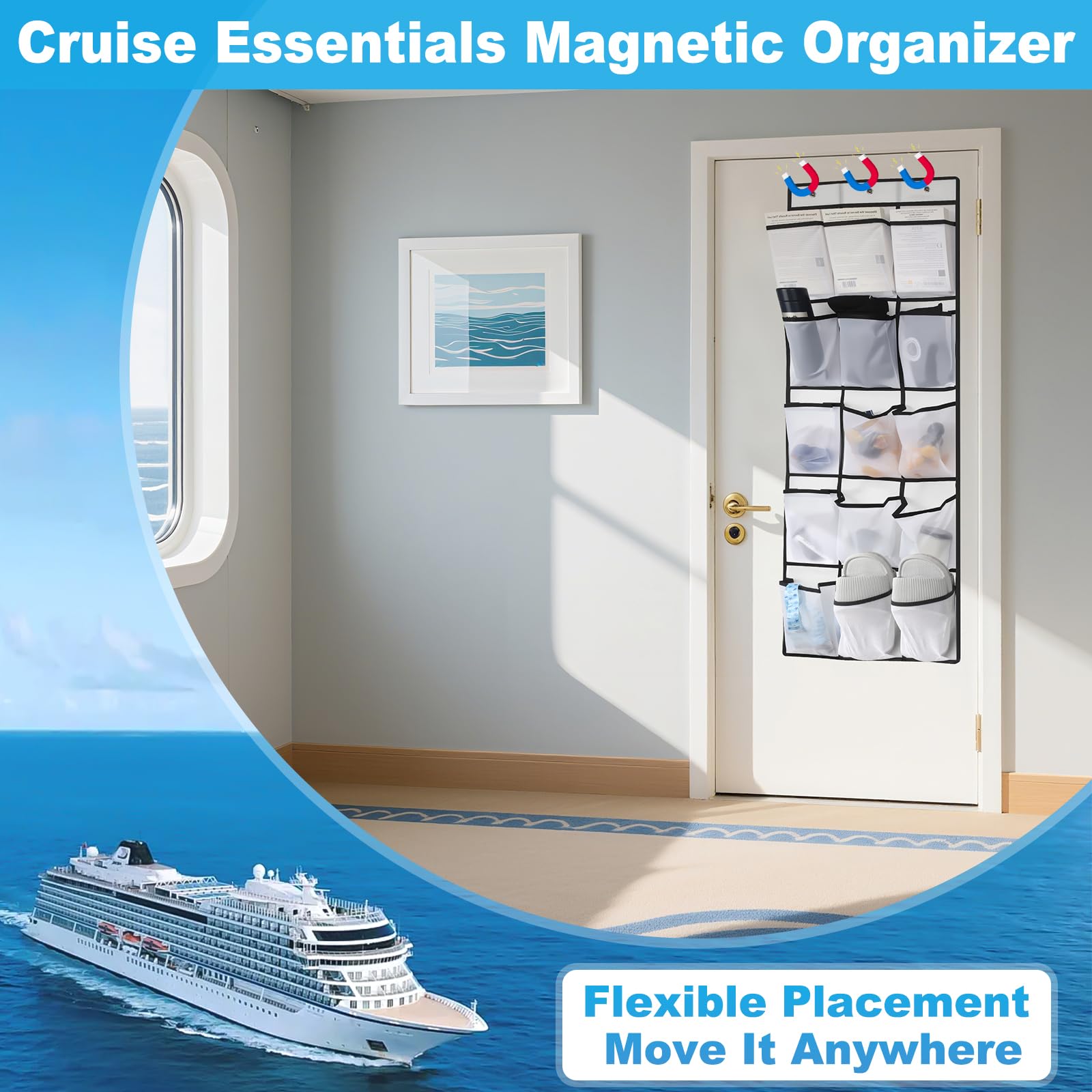CruiSeaU magnets close-up showing strong hold without scratching cabin doors.