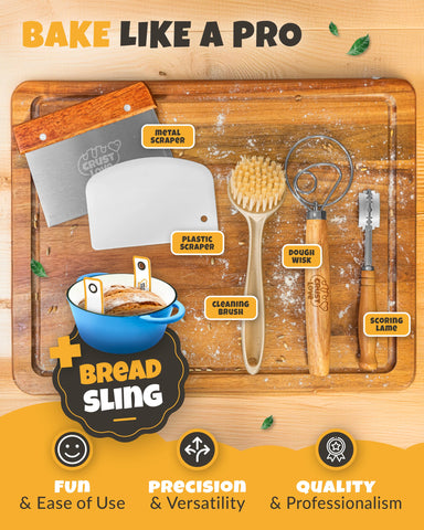 CRUSTLOVE dough whisk blends ingredients for consistent dough texture.