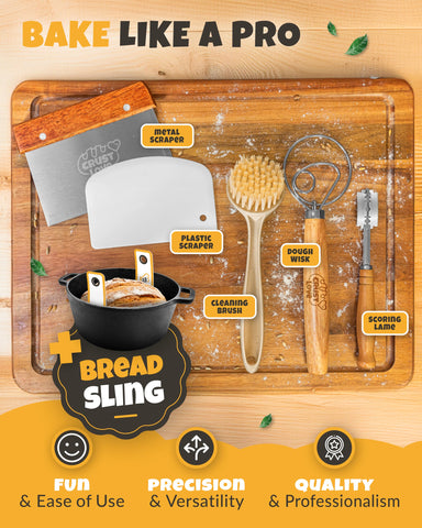 CRUSTLOVE silicone bead sling safely lifts hot bread from oven.
