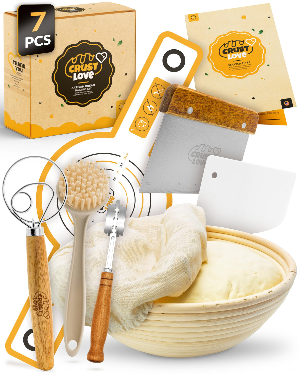 CRUSTLOVE Sourdough Kit with 7 tools for authentic home baking.