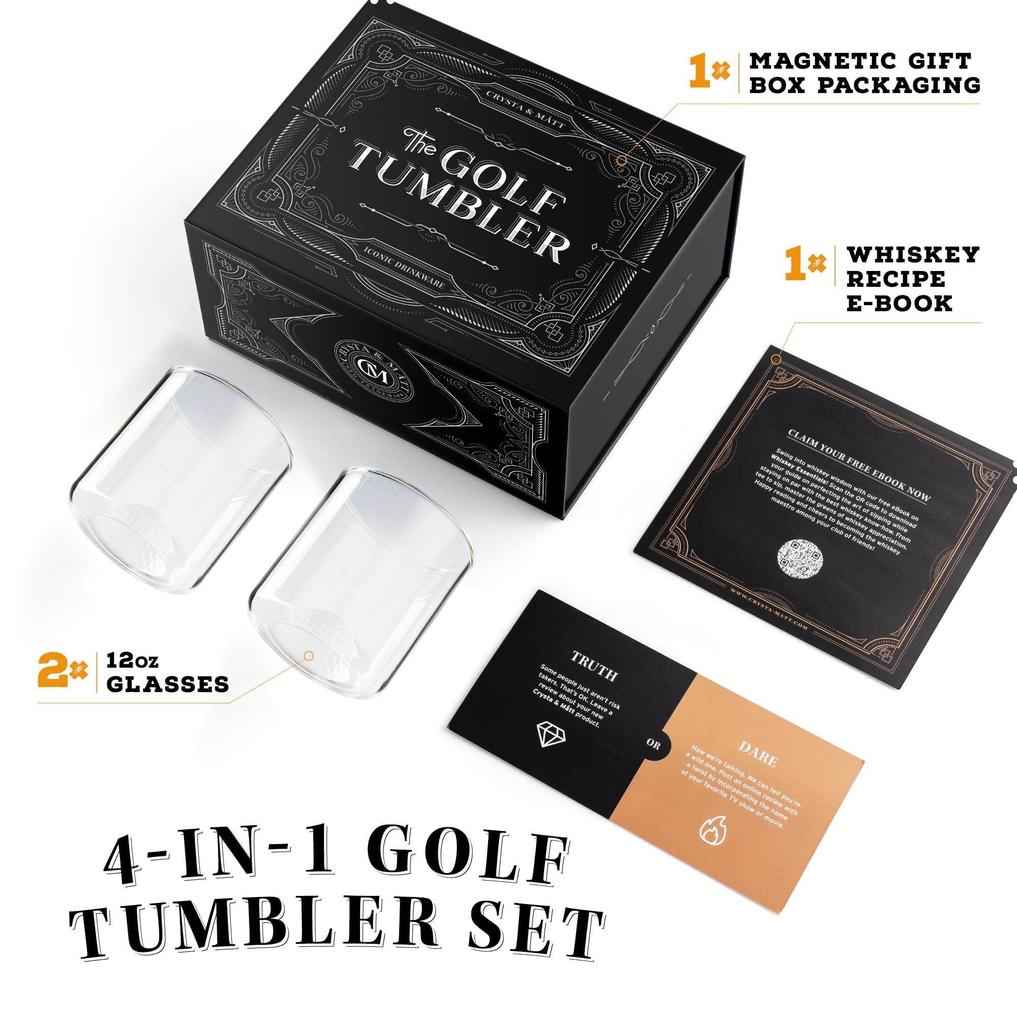 CRYSTA & MÅTT embedded golf-ball design—realistic base for a refined pour.