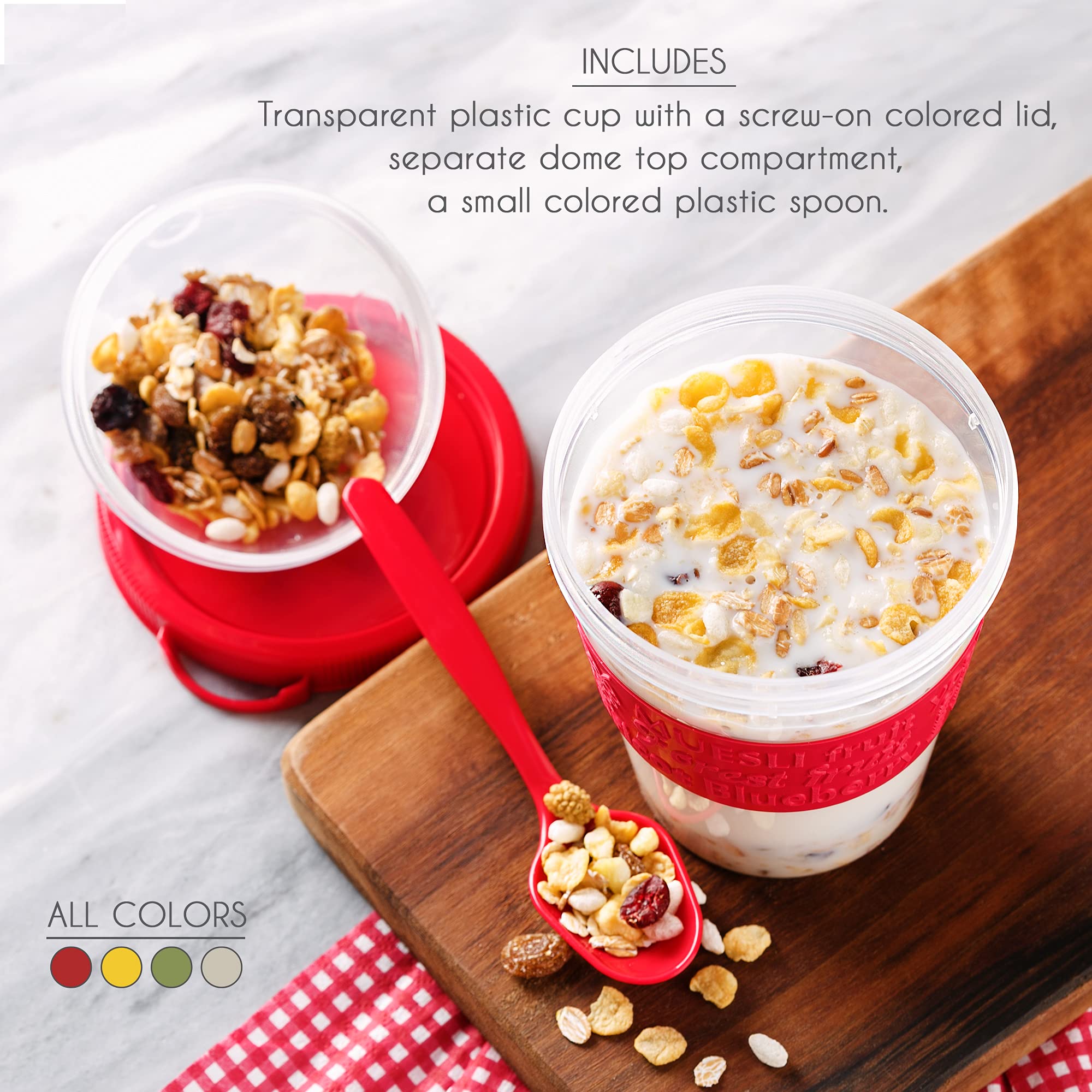Crystalia ergonomic cup with spoon simplifies mixing and serving on the go.
