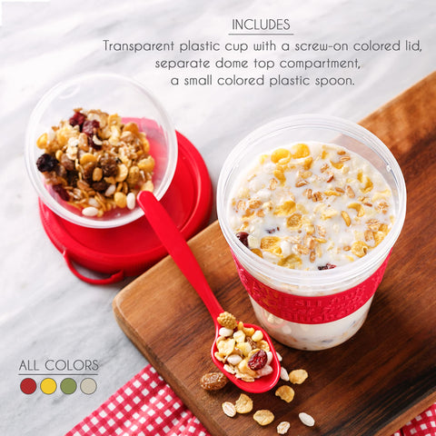 Crystalia ergonomic cup with spoon simplifies mixing and serving on the go.