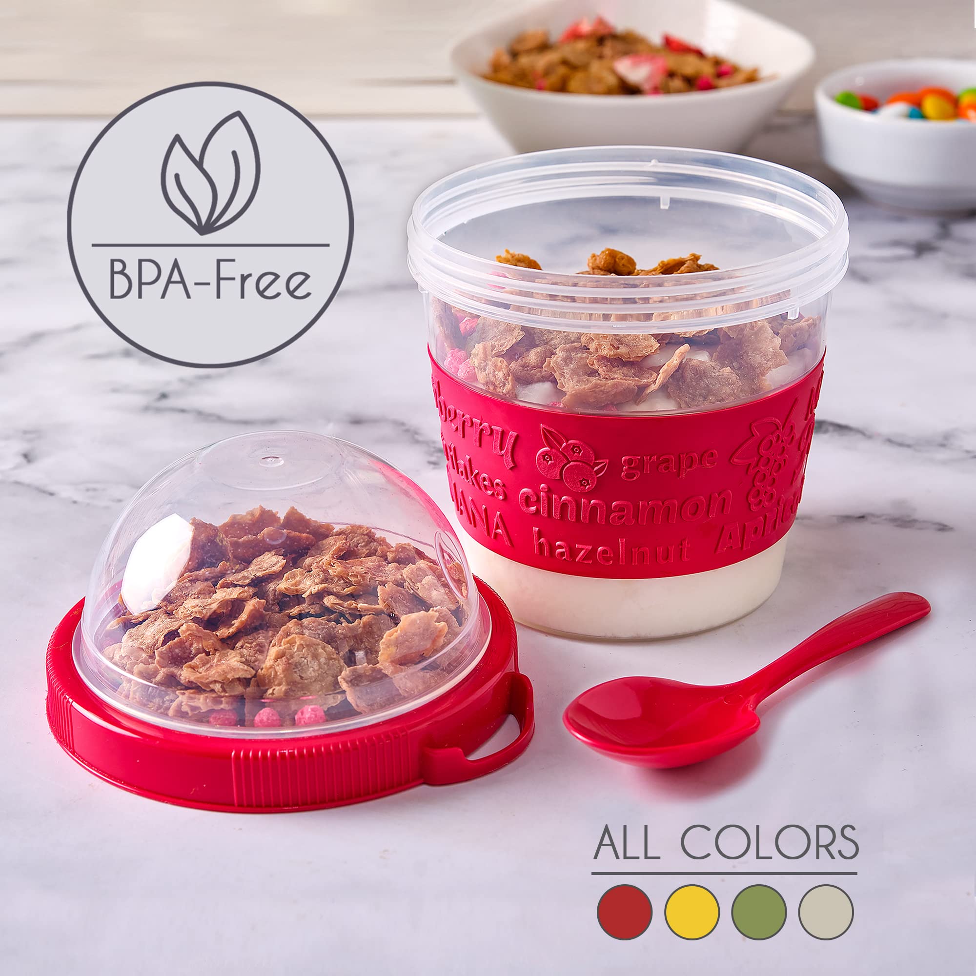 Crystalia on-the-go snack cups in bright colors for grab-and-go breakfasts