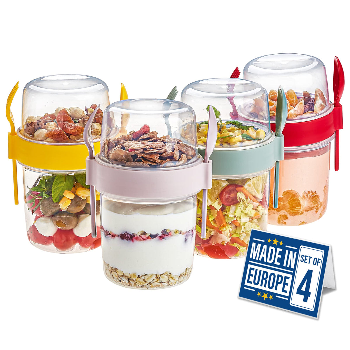 Crystalia yogurt parfait cups with lids and spoon for grab-and-go snacks