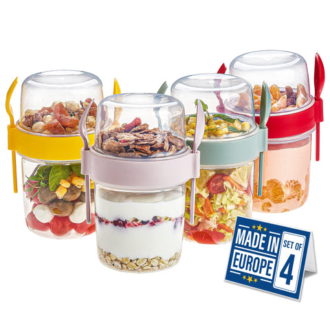 Crystalia yogurt parfait cups with lids and spoon for grab-and-go snacks