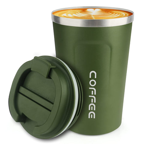 CS COSDDI 12oz green tumbler side view for on-the-go use keeps beverages hot or cold
