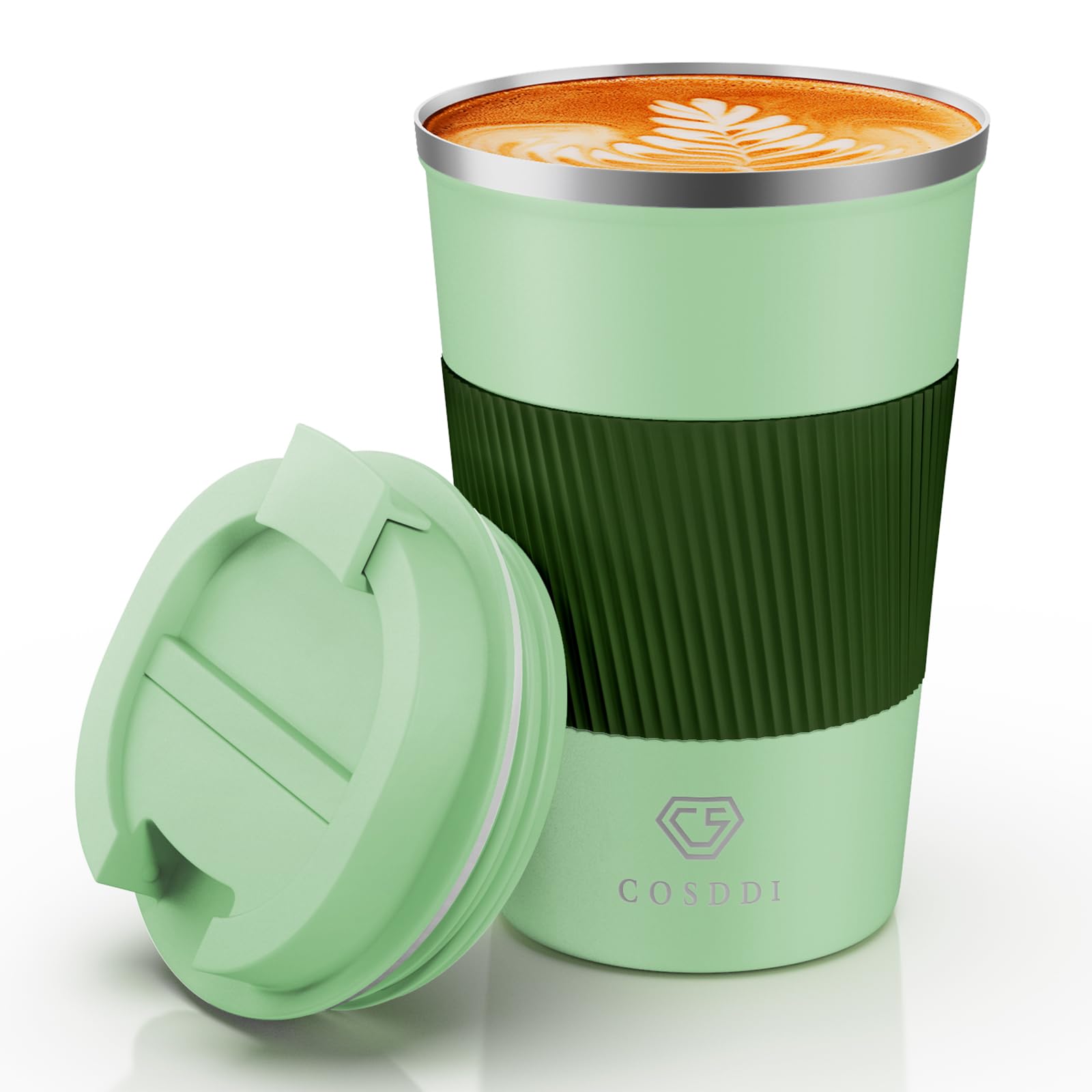 CS COSDDI 12oz tumbler front view, durable vacuum insulated cup for hot or cold beverages.