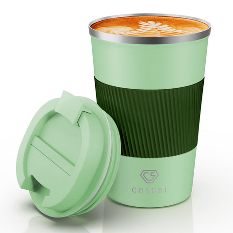 CS COSDDI 12oz tumbler front view, durable vacuum insulated cup for hot or cold beverages.