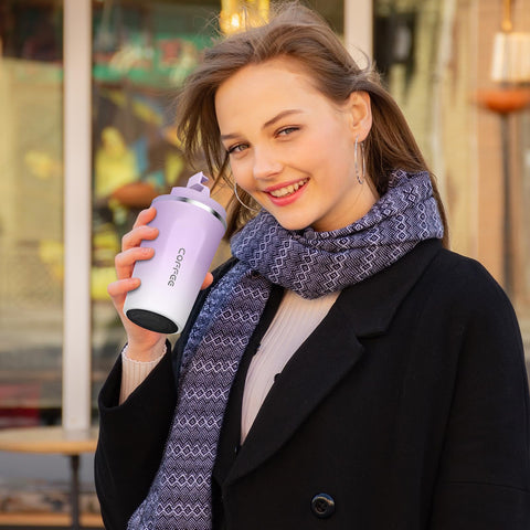 CS COSDDI 12oz tumbler in use in car cupholder for convenient commute