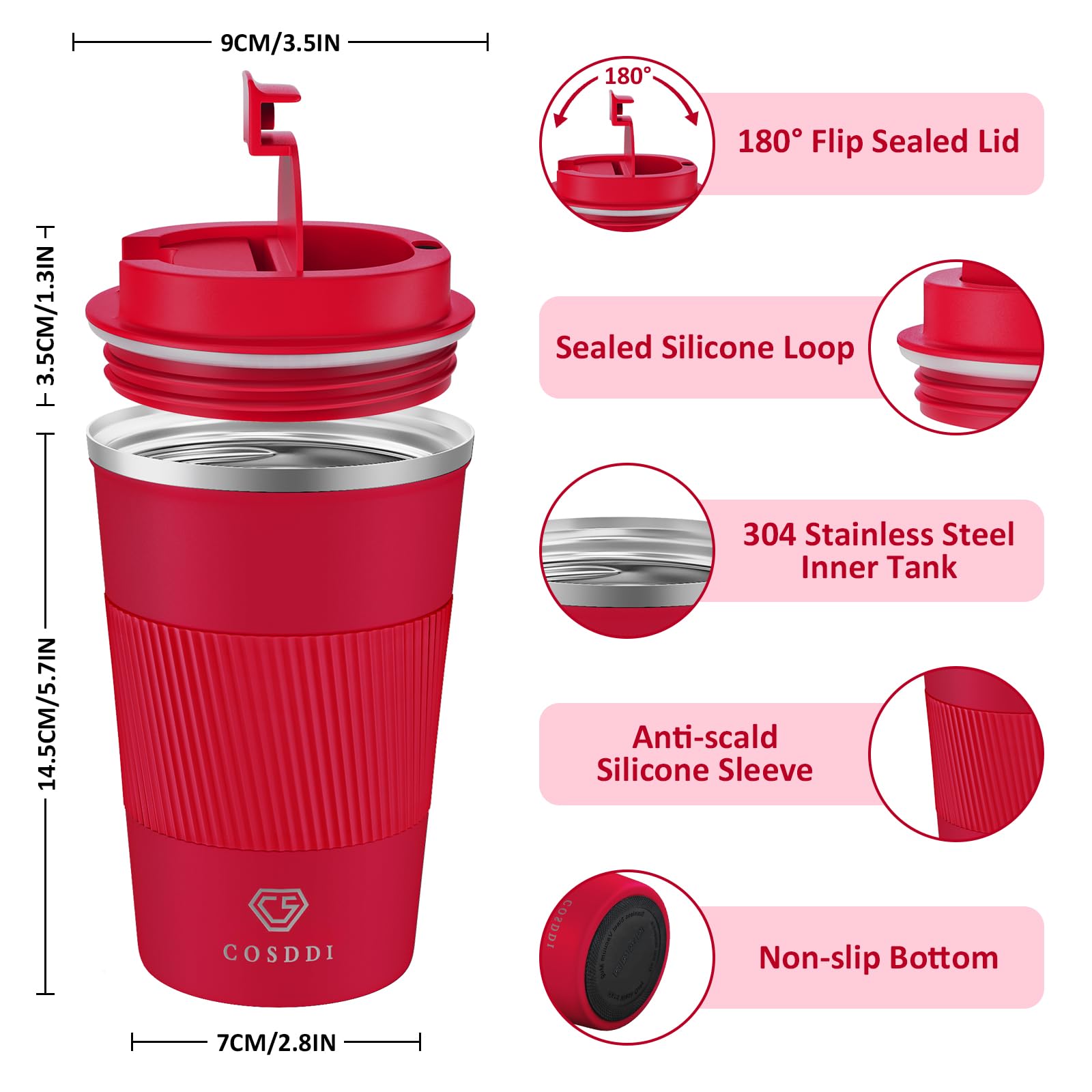 CS COSDDI 12oz tumbler-leakproof: secure design for bags and travel.
