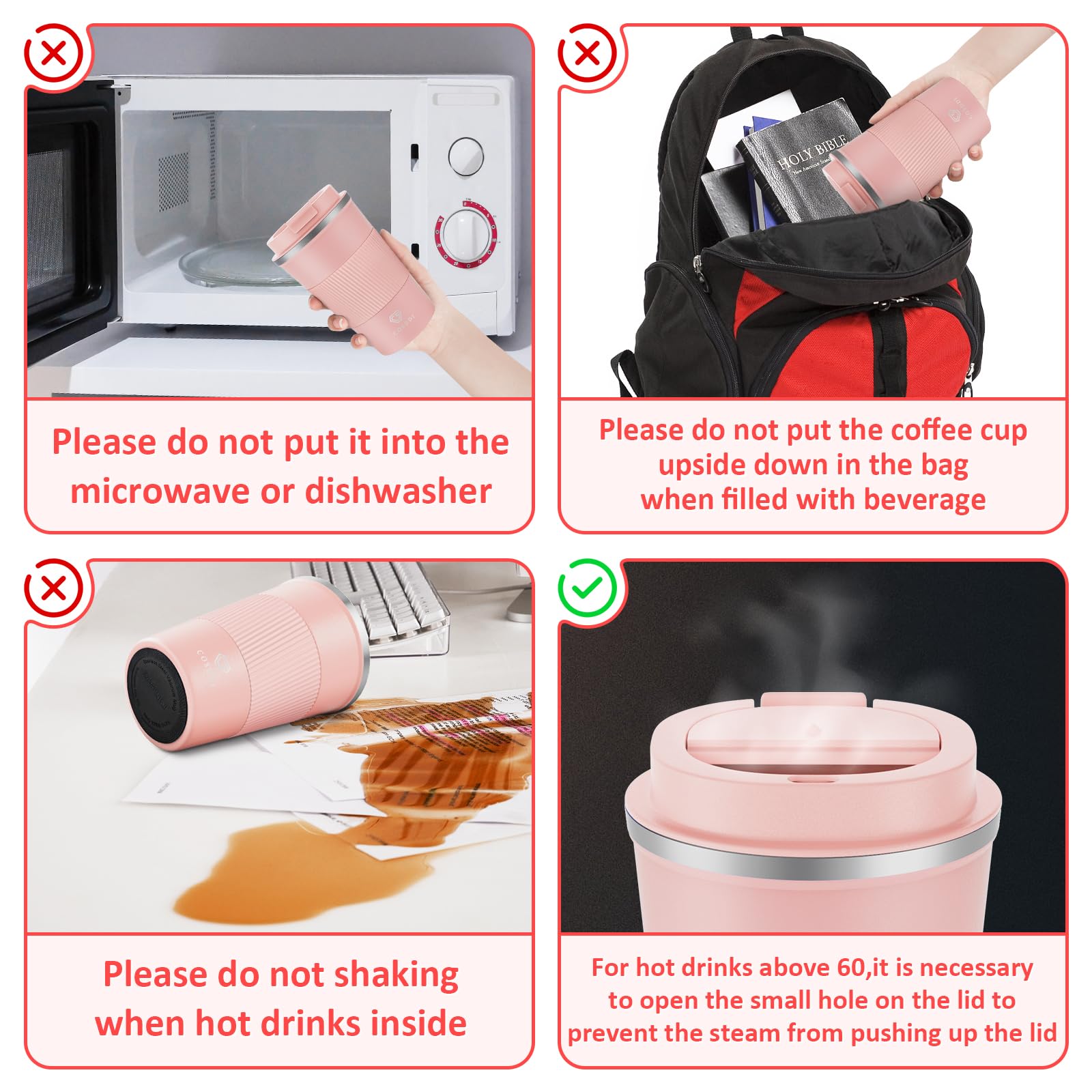 CS COSDDI splash-proof flip lid enables easy one handed sipping.