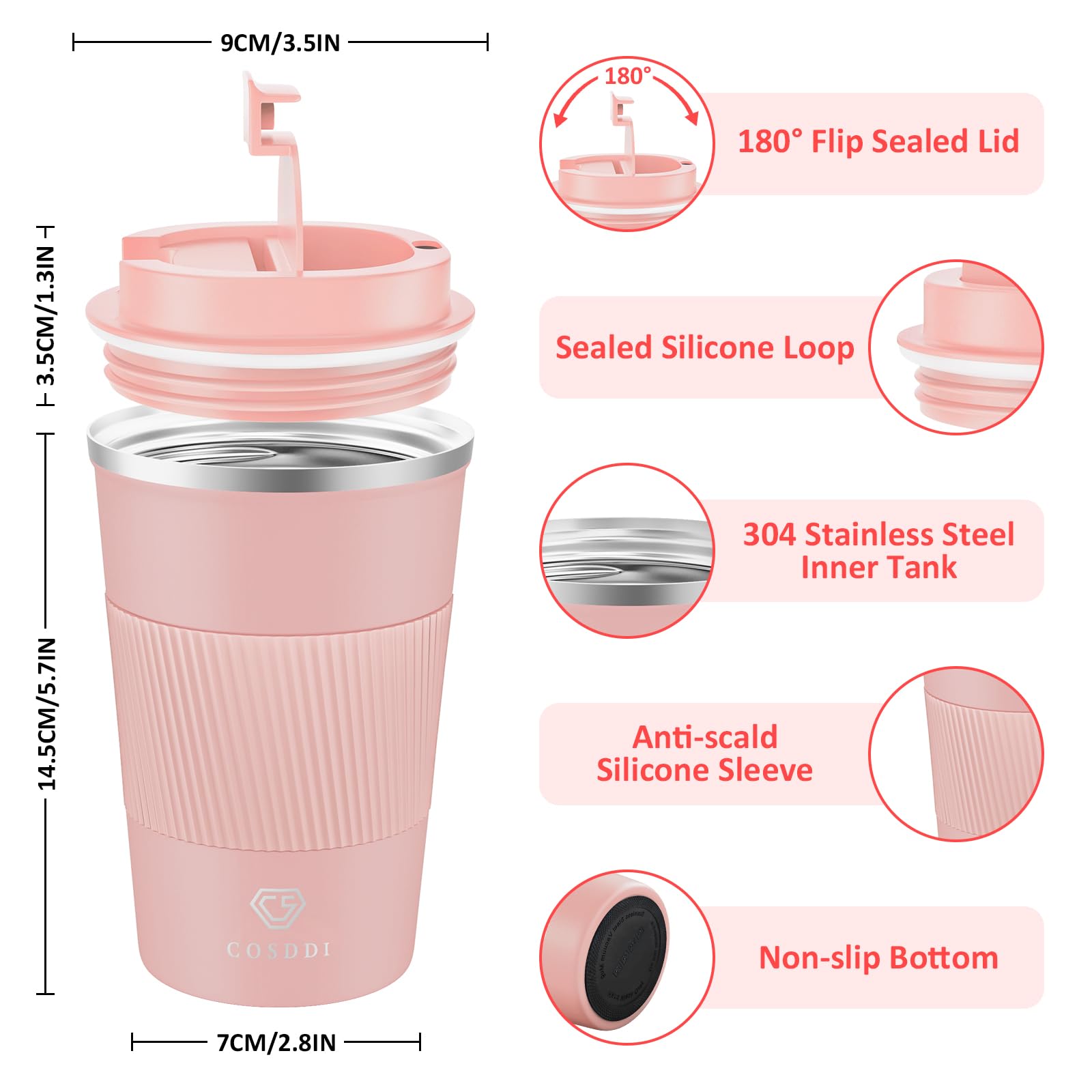 CS COSDDI insulated travel mug with leakproof screw lid for commuting.
