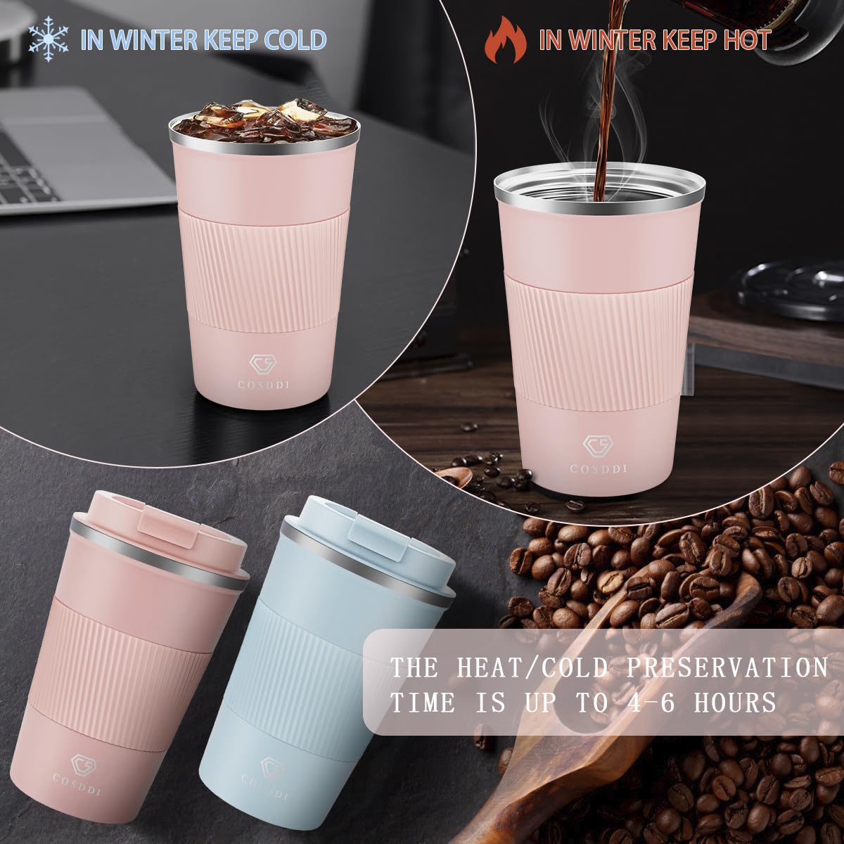 CS COSDDI non-slip bottom keeps the mug stable on desks and in cars.