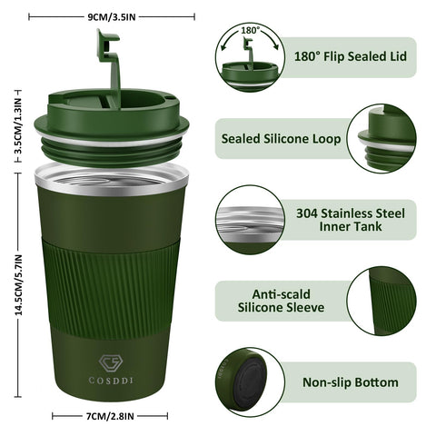 CS COSDDI green vacuum-insulated wall keeps drinks hot or cold