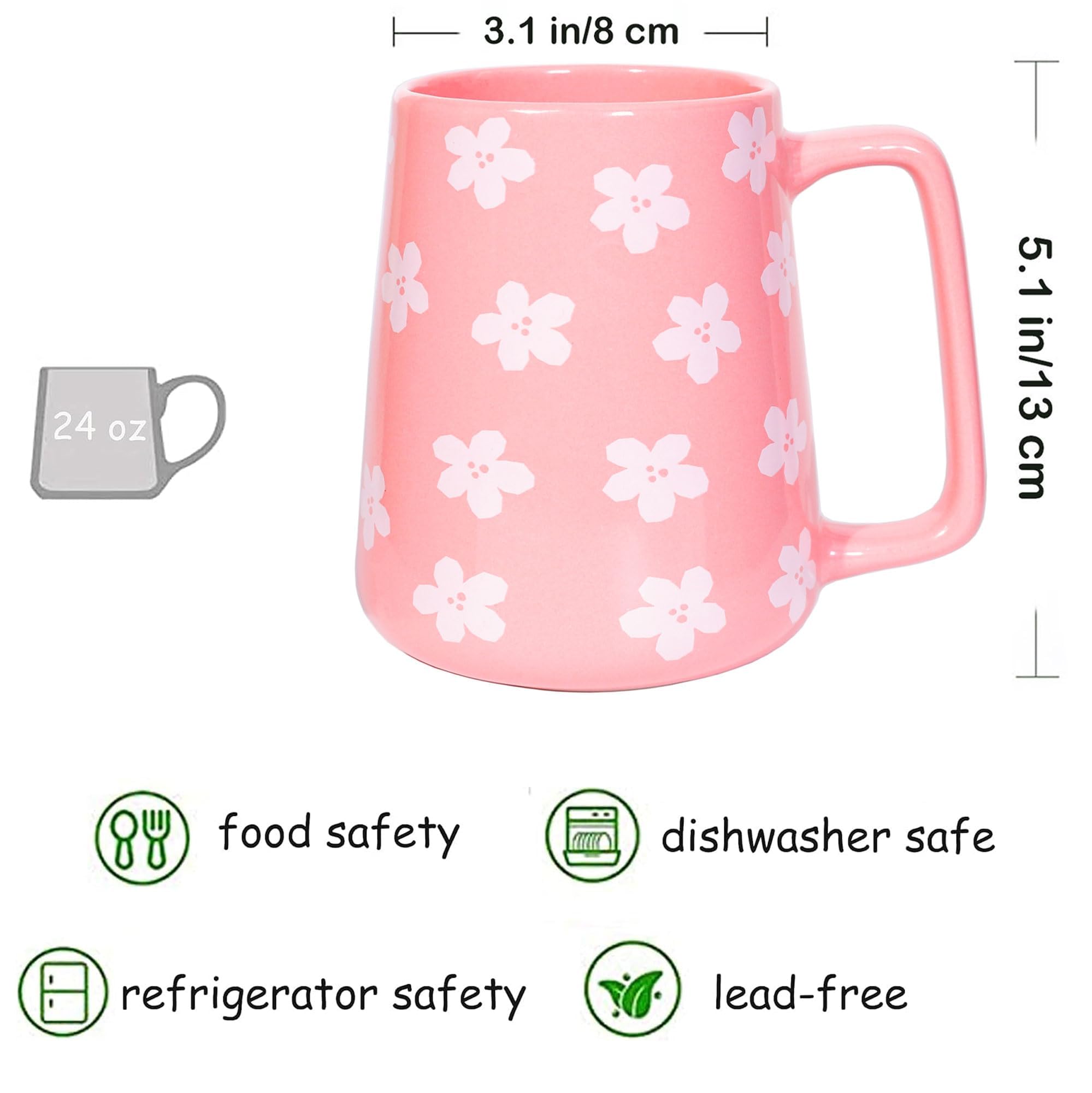 Cteaffee 24 oz pink mug side view with comfortable handle
