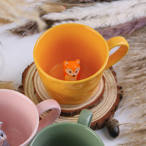 Cteaffee hidden fox at the bottom reveals as you sip, adds whimsy to coffee.