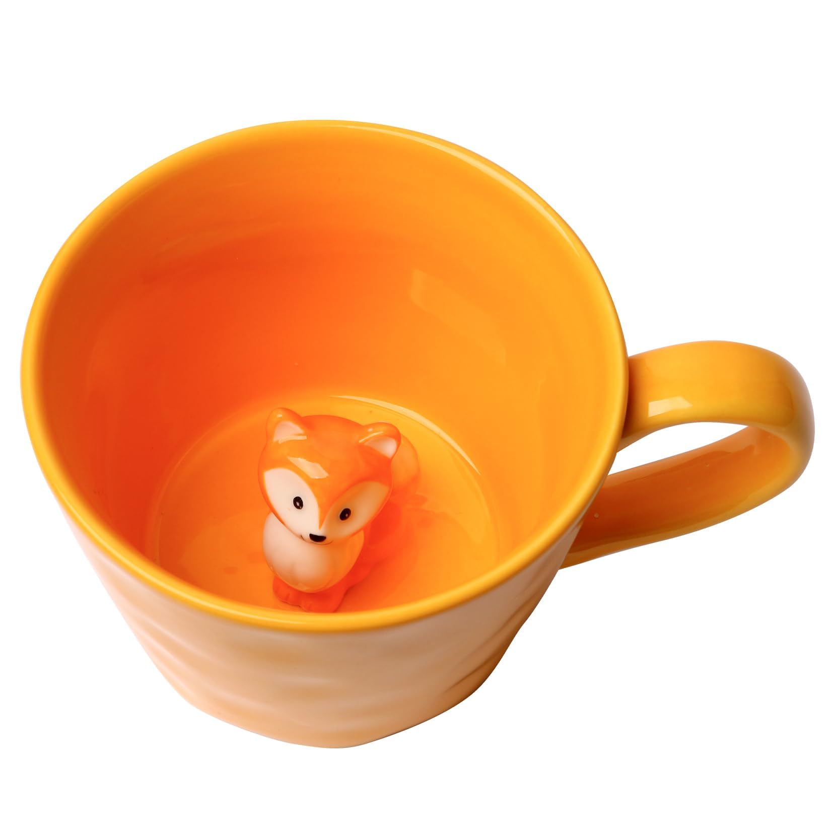 Cteaffee mug with 3D fox inside peeking, perfect for playful coffee moments.