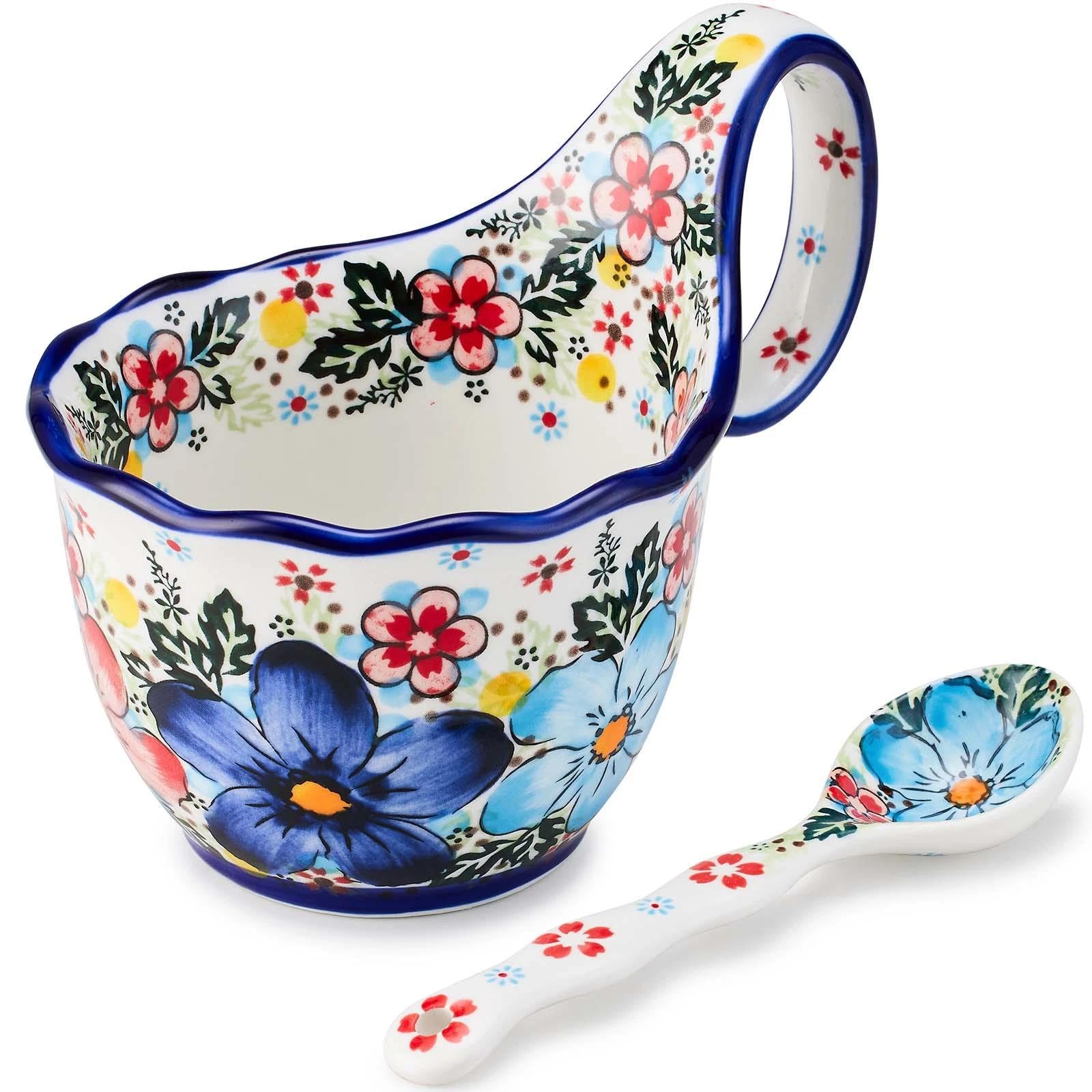 Cteaffee ceramic soup cup with handles, ideal for warm soups and easy grip.