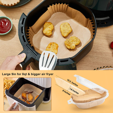 Ctizne air fryer liner on basket protects interior from grease during cooking.