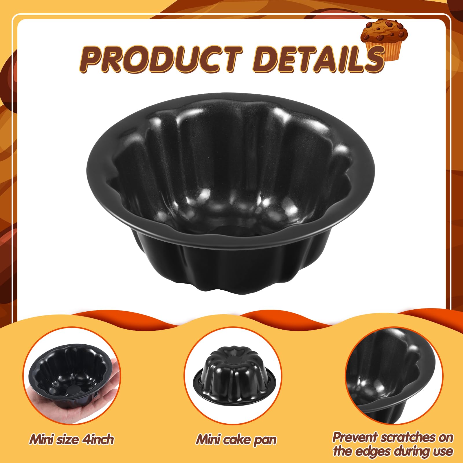 Ctosree nonstick fluted mini cake pan 4in with easy release