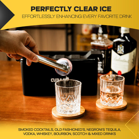 CUBARO 2-inch ice spheres ideal for Negronis and other cocktails.