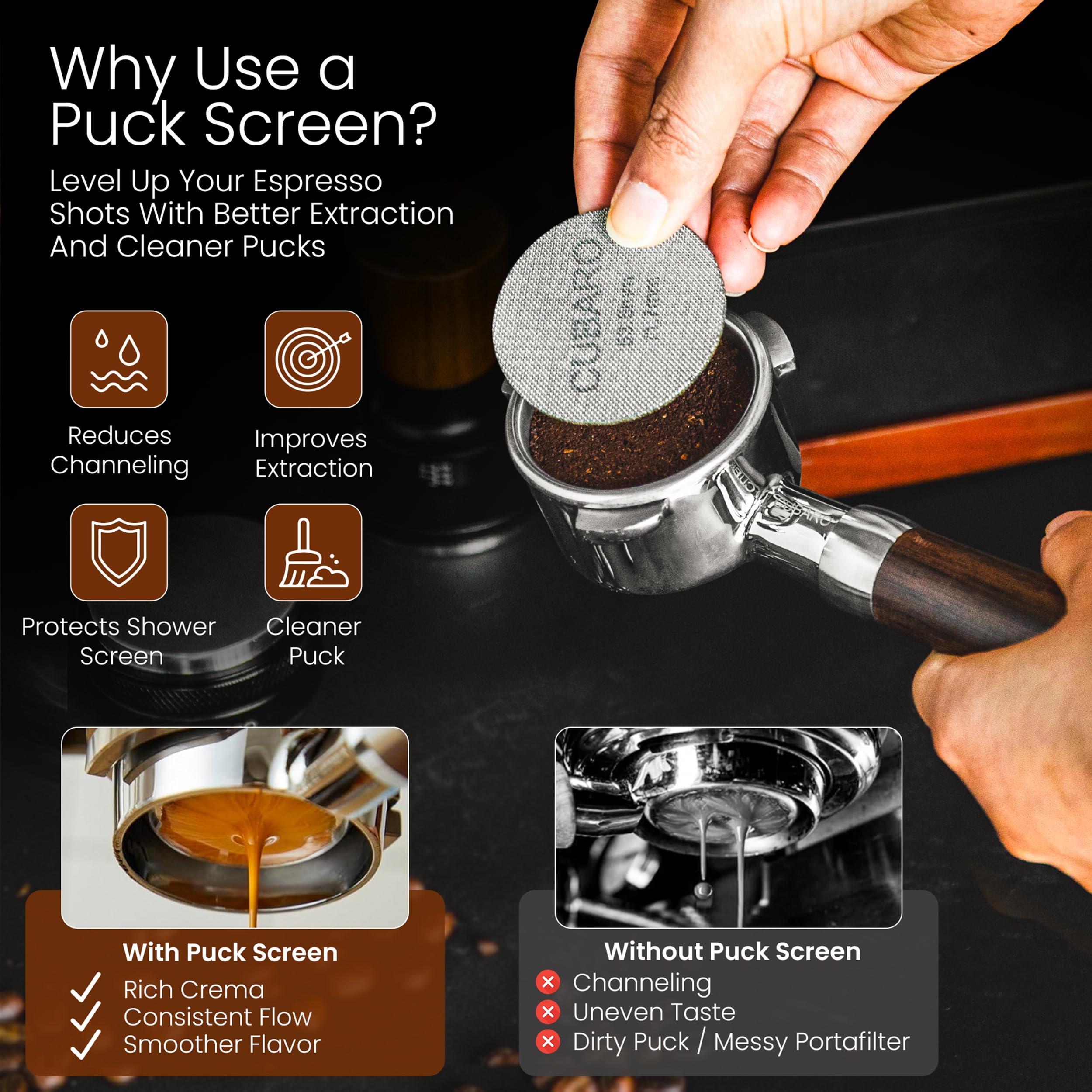 Polished stainless steel head delivers durable, premium espresso gear