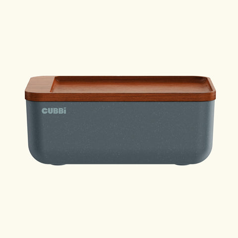 Cubbi gray unit on kitchen counter demonstrates compact, organized storage.