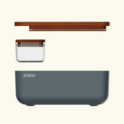 Cubbi premium hardwood tray inside view for organized prep.