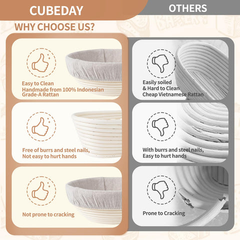 CUBEDAY Banneton oval 10-inch basket ideal for structured dough rise