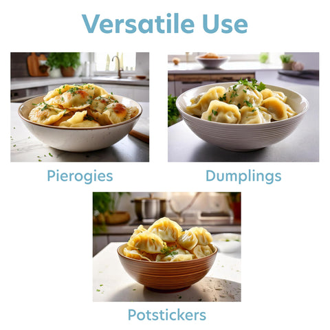CucinaPro Pierogi Maker dumpling shapes ready in minutes with tray.