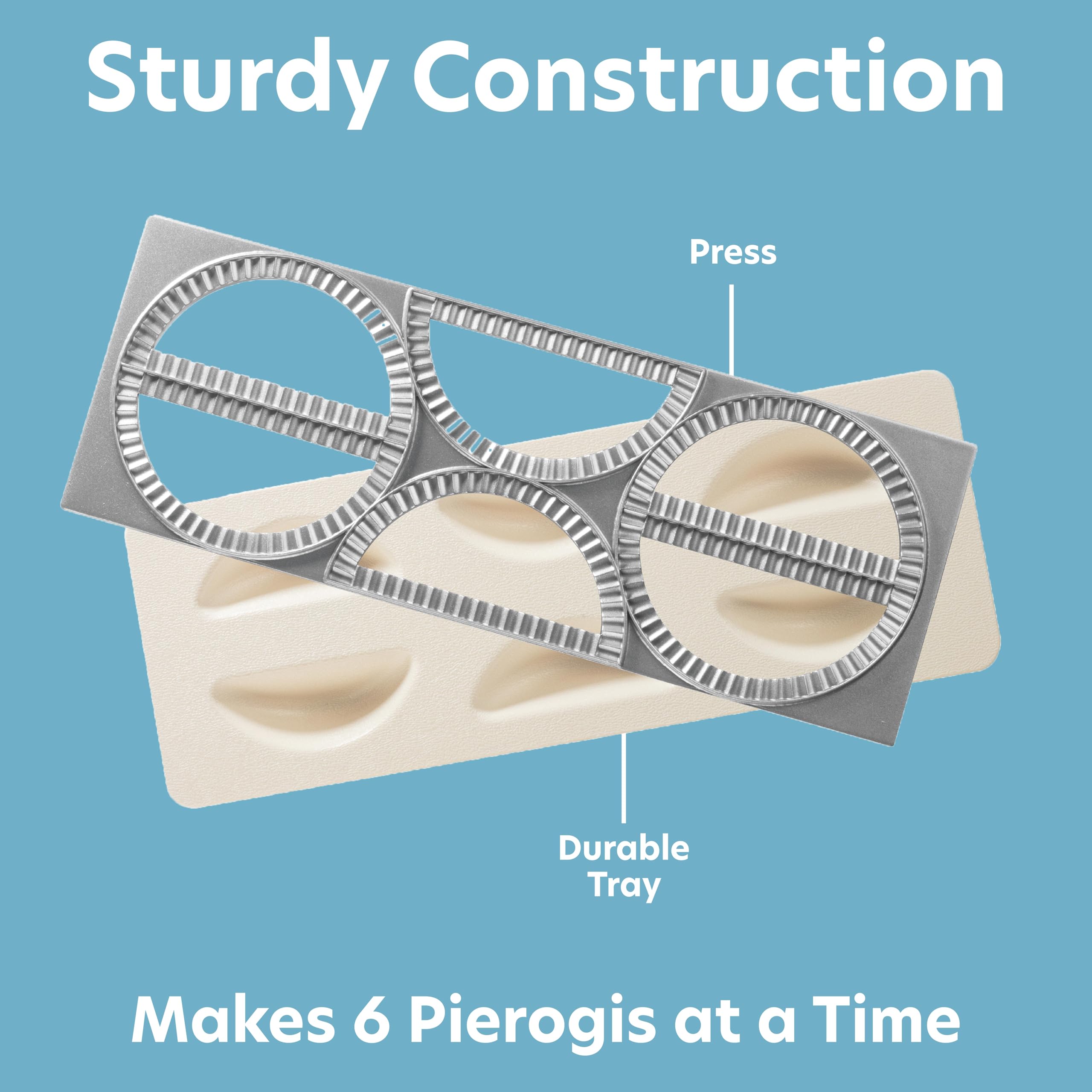 CucinaPro Pierogi Maker six-at-a-time setup simplifies family meals.