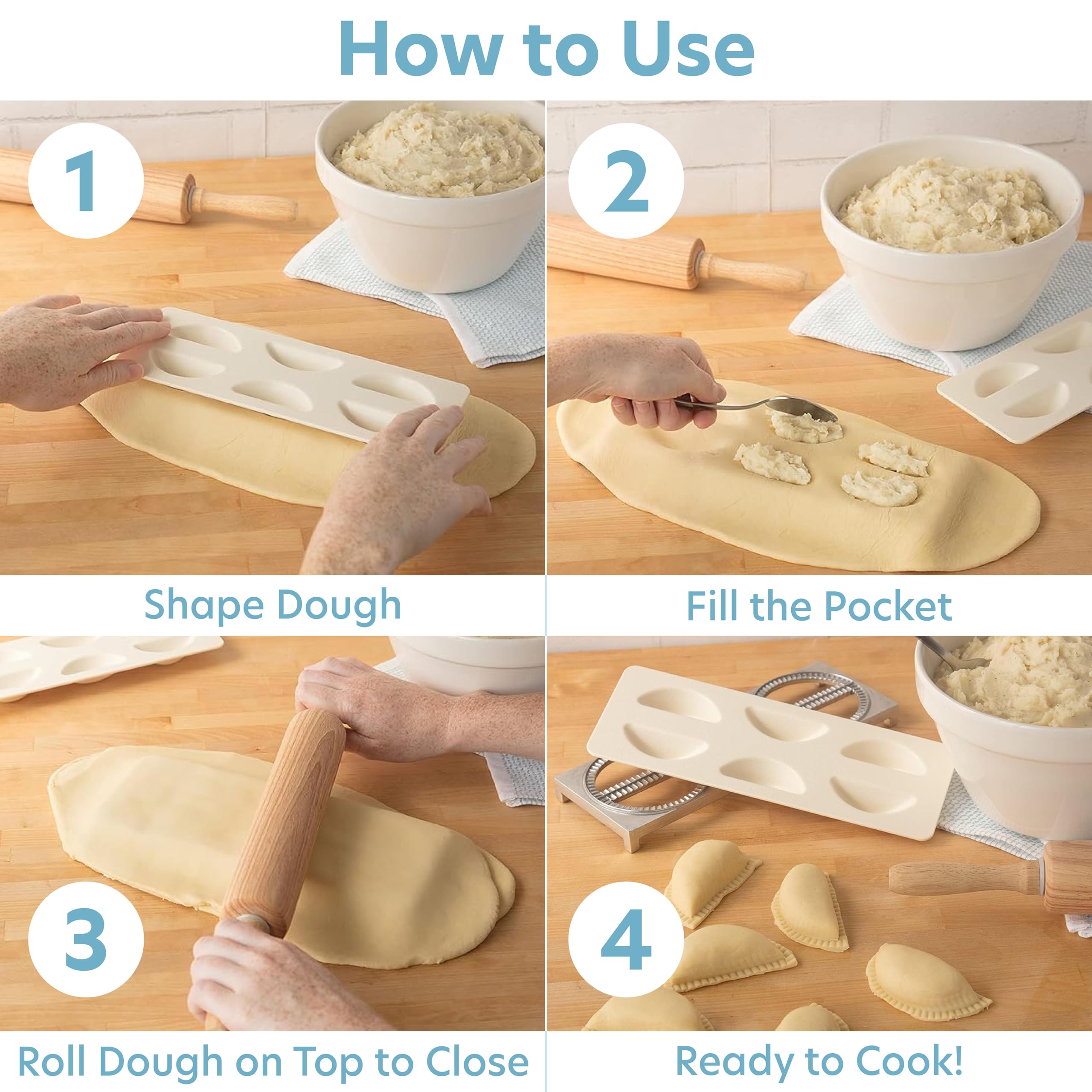 CucinaPro Pierogi Maker stainless-steel build ensures durable kitchen tool.