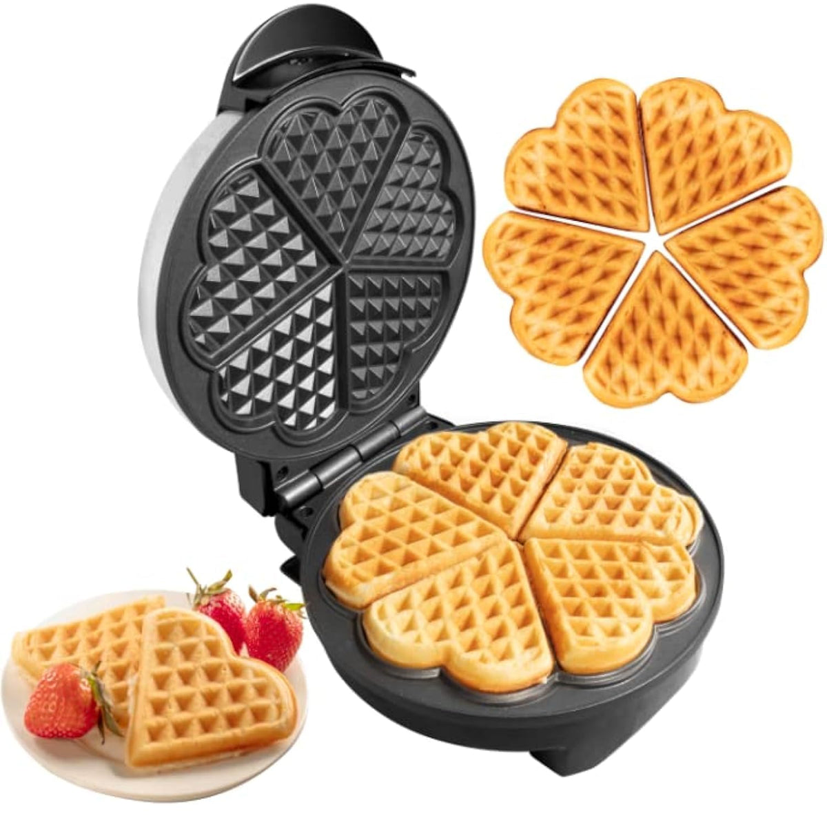 CucinaPro heart waffle maker creates five-heart waffles for a festive breakfast
