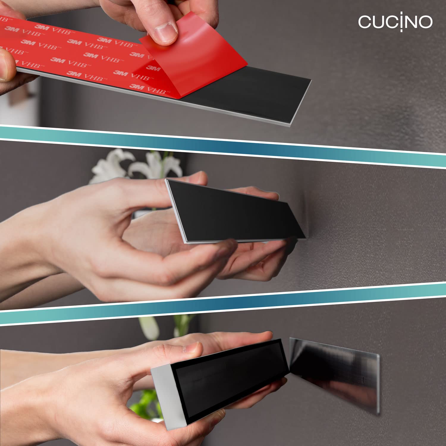 CUCINO extra-strong magnet keeps knives secure and accessible.