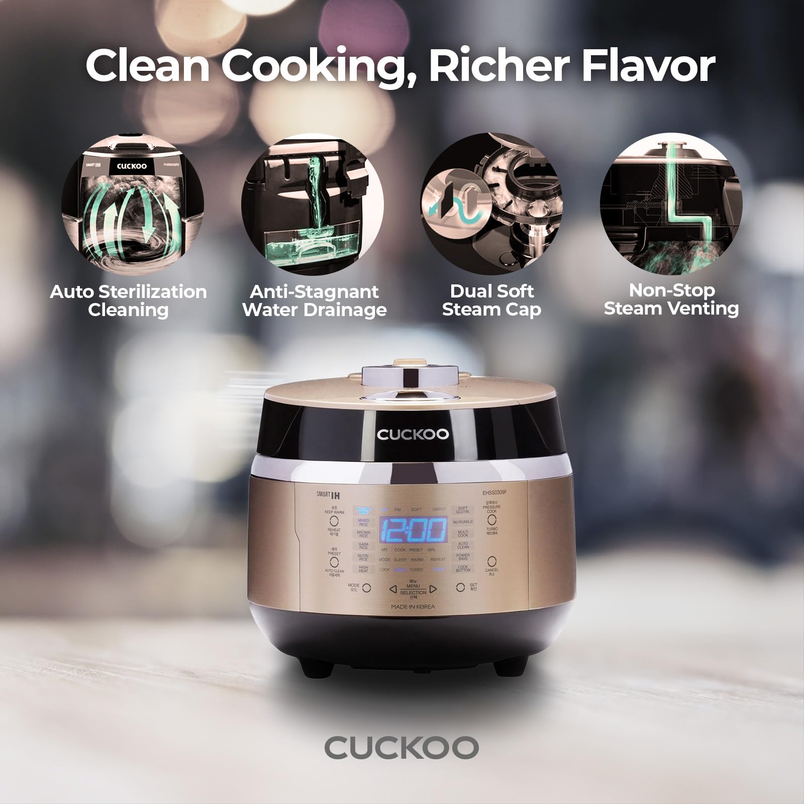 CUCKOO GABA rice option creates a soft, flavorful grain texture.
