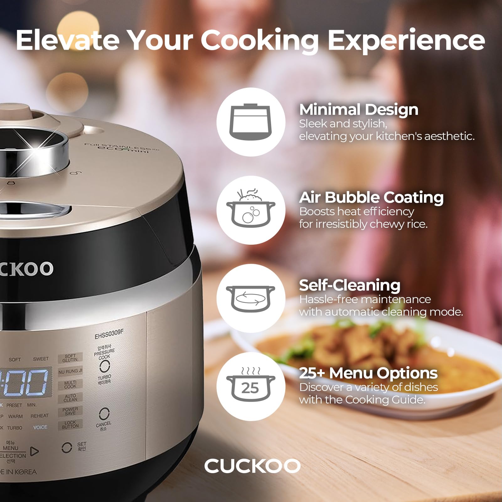 CUCKOO induction heating delivers faster, even cooking across grains.