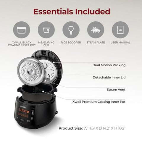 CUCKOO control panel with 12 menu options and touch-friendly keys for quick meal customization