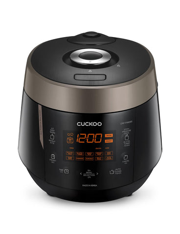 CUCKOO high-pressure rice cooker front view in sleek black finish for everyday family meals
