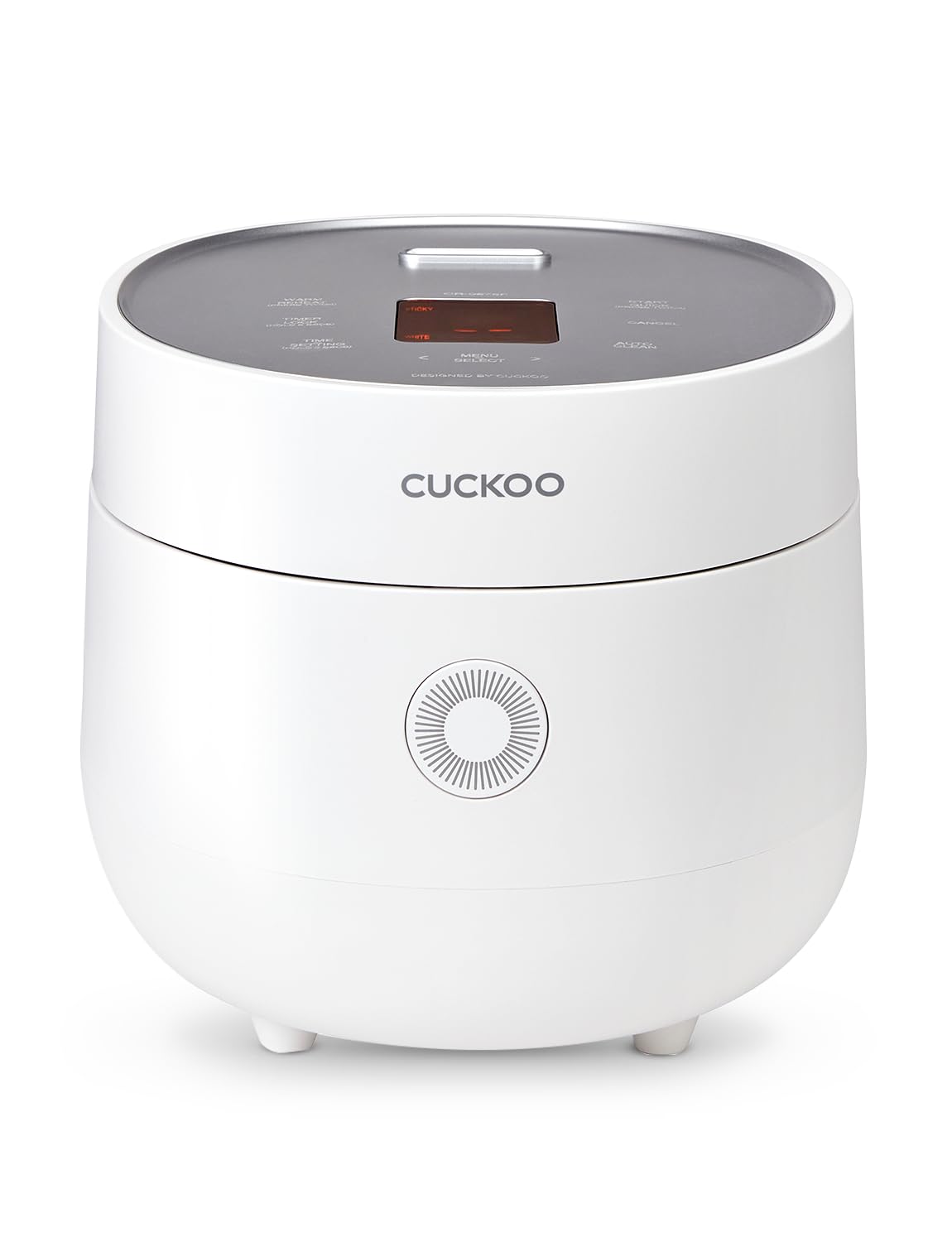 CUCKOO Micom Rice Cooker front view showing compact design and easy-to-use interface