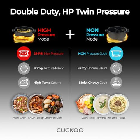 CUCKOO Twin Pressure Rice Cooker accessories include manual and measuring cup.