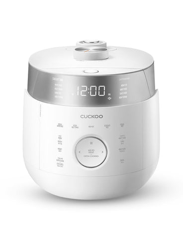 CUCKOO twin pressure rice cooker front view highlighting compact kitchen-friendly design